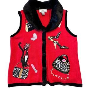 Lisa International Women’s Size Large Red SweaterVest in Ramie/Cotton Blend